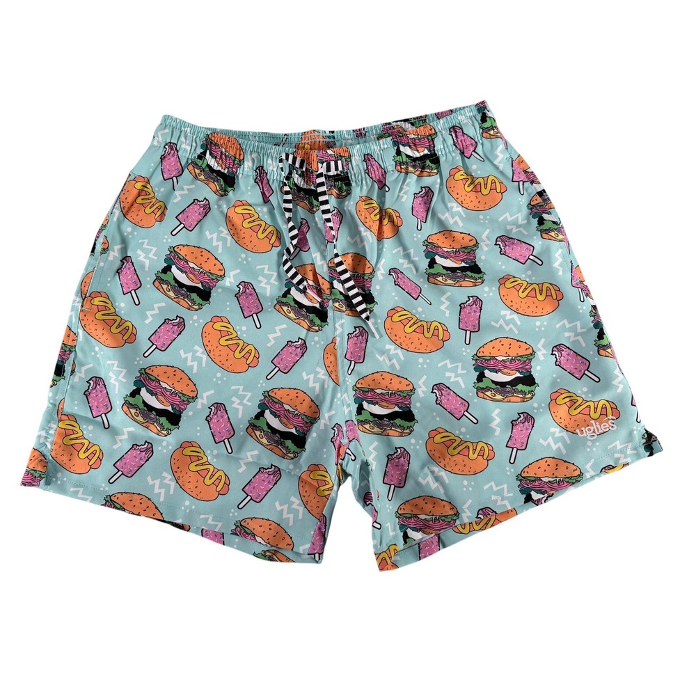 Dolfin Mens Uglies Burger Time 5" Shorty Swim Shorts Turquoise Size‎ M NWT